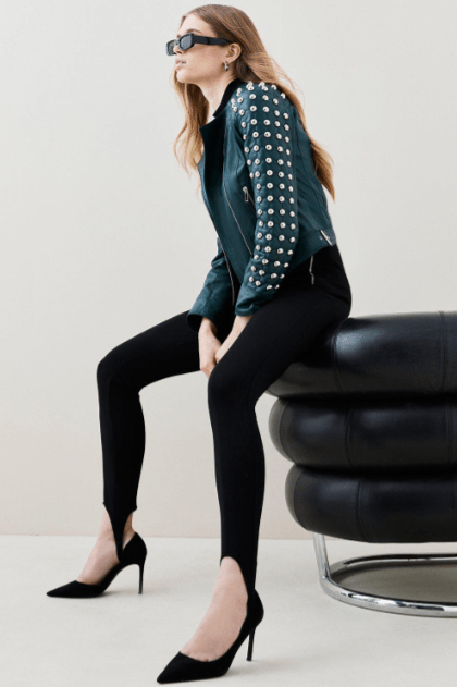 Women's Quilted Studded Leather Jacket In Jade Green