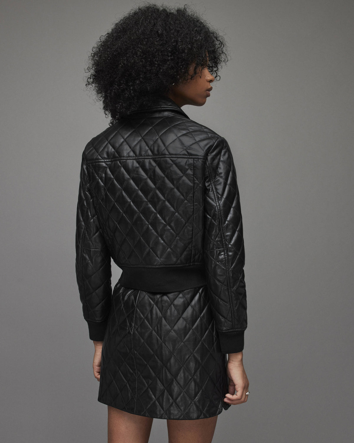 Women's Quilted Leather Bomber Jacket In Black