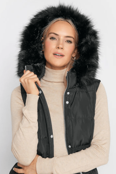 Women's Sleeveless Parka Puffer Coat In Black