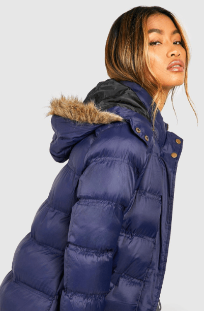 Women's Hooded Parka Puffer Coat In Blue